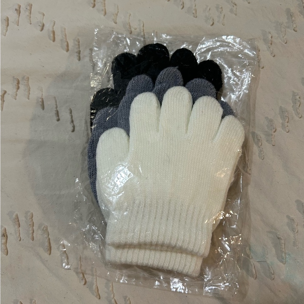 Charming Kids' Mittens Trio - White, Gray, and Black
